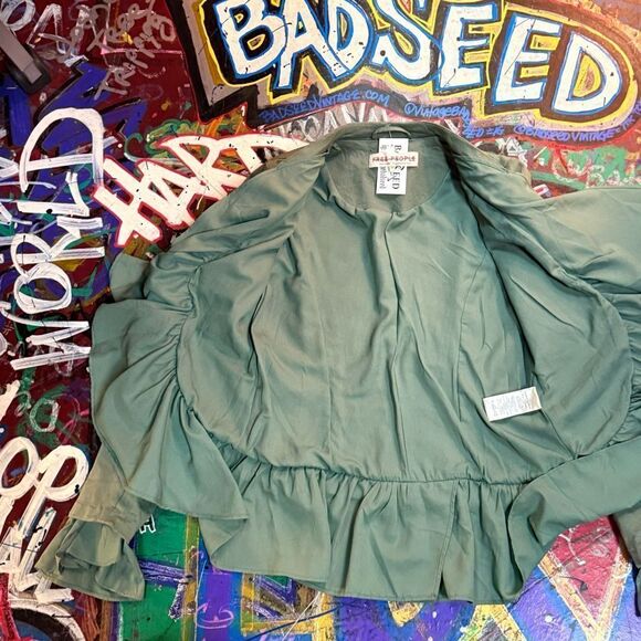 Free People Ruffle-Trim Military-Style Jacket in Sage Green -  Size XS - Picture 9 of 14